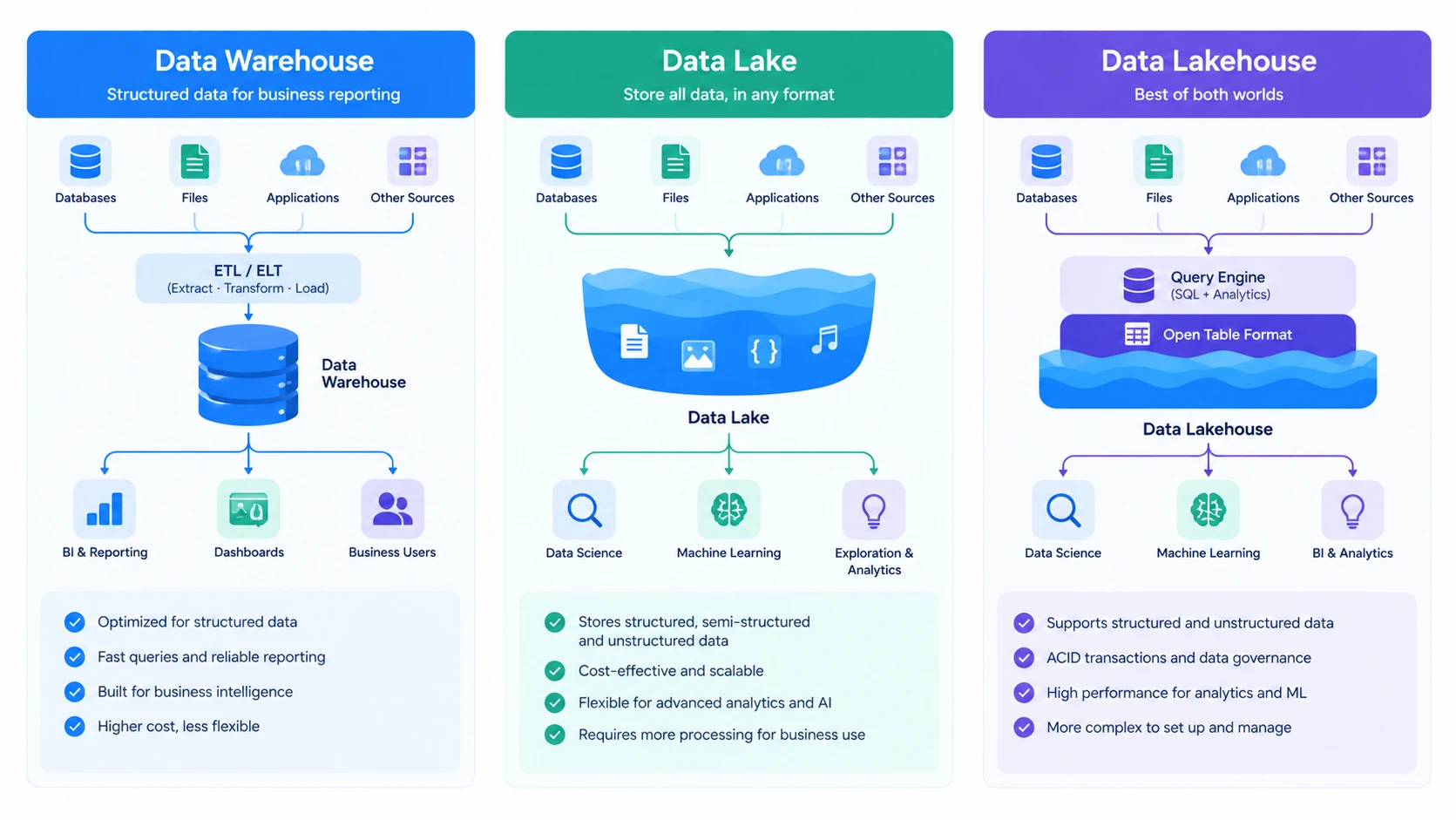 Data Warehouse vs Data Lake vs Data Lakehouse: Key Differences Explained
